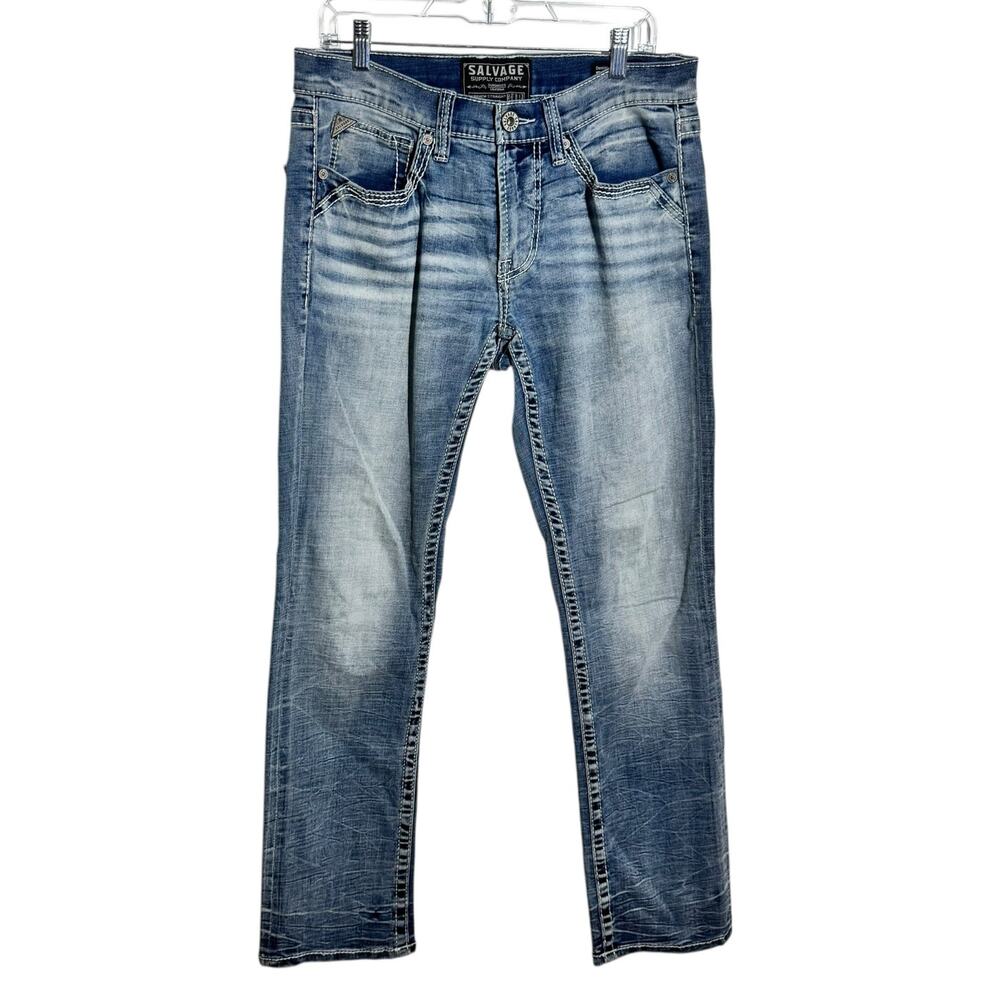 Salvage Mayhem Straight Stretch Yarrow Wash Men 31R Straight Stretch Zip Fly